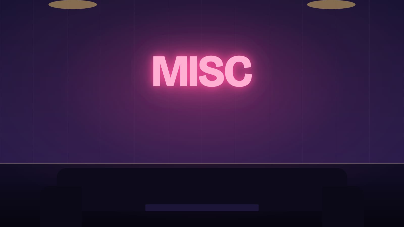 Illustration of a neon MISC Club sign in a dark private room, KTV lounge in George Town, Penang